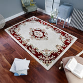 Royal Cream and Red Traditional Hand Tufted Wool Rug - Pendle Village Furniture